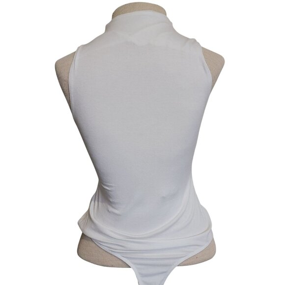 Sleeveless Bodysuite High Neck White Medium Layering Minimalist Preppy - Picture 3 of 10